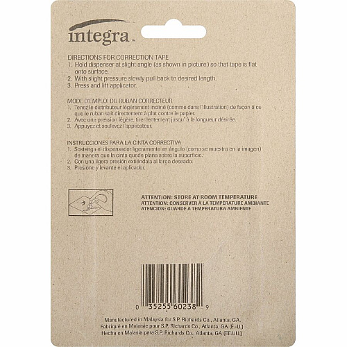 Integra Correction Tape - 2 Dispensers/PK Holds Total 1 Tape(s) - White - 2 / Pack (60238)