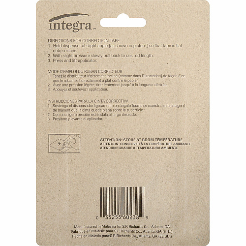 Integra Correction Tape - 2 Dispensers/PK Holds Total 1 Tape(s) - White - 2 / Pack (60238)