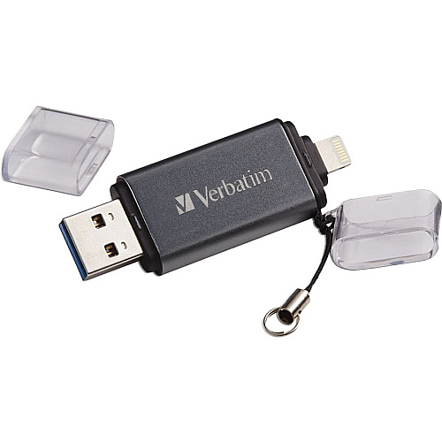 Verbatim 16GB Store 'n' Go Dual Flash Drive 16 GB - USB 3.2 (Gen 1) Type A, Lightning - Graphite - Lifetime Warranty - 1 Each (49304)