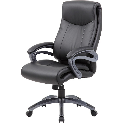 Boss B8661 Executive Chair Black Seat Color - LeatherPlus Seat Material - Gray Back Color - Leather Back Material - Black, Gray Frame Color - Nylon Frame Material - 5-star Base - 1 Each (B8661BK)
