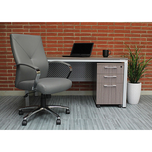 Boss B10101 Executive Chair Gray Seat Color - LeatherPlus Seat Material - Gray Back Color - Leather, Polyurethane Back Material - Chrome, Black Frame Color - Chrome Frame Material - 5-star Base - 1 Each (B10101GY)
