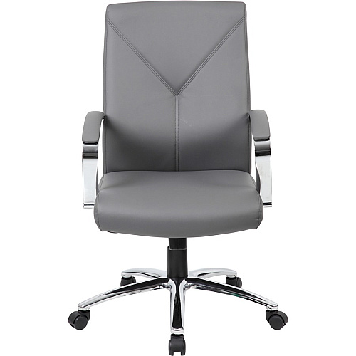 Boss B10101 Executive Chair Gray Seat Color - LeatherPlus Seat Material - Gray Back Color - Leather, Polyurethane Back Material - Chrome, Black Frame Color - Chrome Frame Material - 5-star Base - 1 Each (B10101GY)