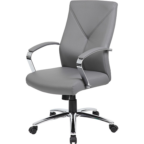 Boss B10101 Executive Chair Gray Seat Color - LeatherPlus Seat Material - Gray Back Color - Leather, Polyurethane Back Material - Chrome, Black Frame Color - Chrome Frame Material - 5-star Base - 1 Each (B10101GY)