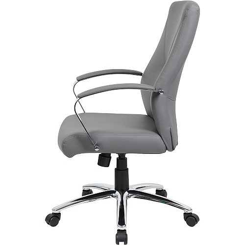 Boss B10101 Executive Chair Gray Seat Color - LeatherPlus Seat Material - Gray Back Color - Leather, Polyurethane Back Material - Chrome, Black Frame Color - Chrome Frame Material - 5-star Base - 1 Each (B10101GY)