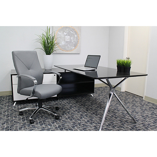 Boss B10101 Executive Chair Gray Seat Color - LeatherPlus Seat Material - Gray Back Color - Leather, Polyurethane Back Material - Chrome, Black Frame Color - Chrome Frame Material - 5-star Base - 1 Each (B10101GY)