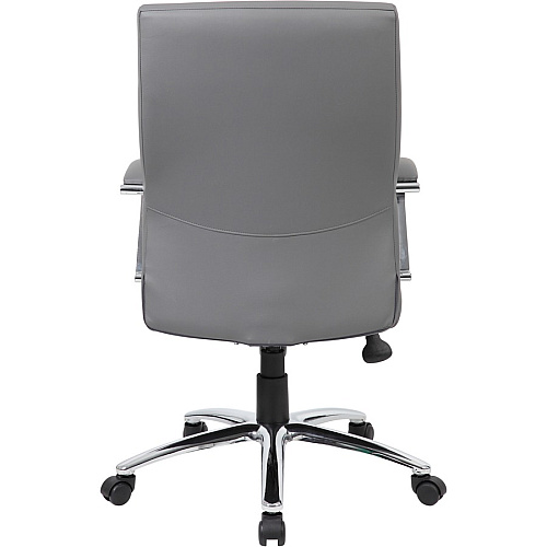 Boss B10101 Executive Chair Gray Seat Color - LeatherPlus Seat Material - Gray Back Color - Leather, Polyurethane Back Material - Chrome, Black Frame Color - Chrome Frame Material - 5-star Base - 1 Each (B10101GY)