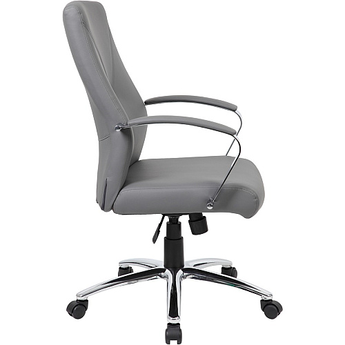 Boss B10101 Executive Chair Gray Seat Color - LeatherPlus Seat Material - Gray Back Color - Leather, Polyurethane Back Material - Chrome, Black Frame Color - Chrome Frame Material - 5-star Base - 1 Each (B10101GY)
