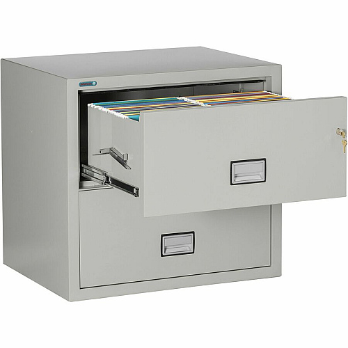 Phoenix World Class Lateral File - 2-Drawer 31" Width x 23.6" Depth x 28.8" Height - 2 x Drawer(s) for File - Lateral - Fire Resistant, Explosion Resistant, Impact Resistant, Security Lock - Light Gray - 1 Each (LAT2W31LG)