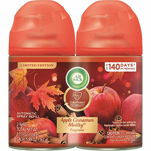 Air Wick Freshmatic Air Freshener Spray Refill Spray - 5.90 oz - Apple Cinnamon Medley - 60 Day - Odor Neutralizer, Long Lasting - 2/Pack - 3 / Carton (82680CT)