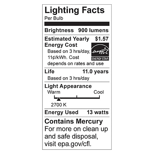 Satco 13-watt Fluorescent T2 Spiral CFL Bulb 13 W - 60 W Incandescent Equivalent Wattage - 120 V AC - 900 lm - Spiral - T2 Size - White Light Color - E26 Base - 12000 Hour - 2700&deg;K Color Temperature - 82 CRI - Ballast-free, Energy Saver, Ins (S6235CT)