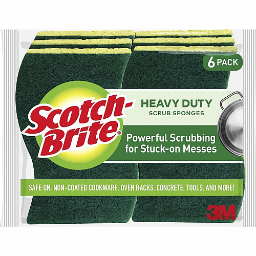 Scotch-Brite Heavy-Duty Scrub Sponges 2.8" Height x 4.5" Width x 0.6" Depth - 6/Pack - 6 / Carton - Green, Yellow (426CT)
