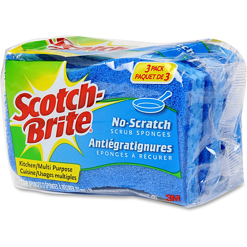 Scotch-Brite No Scratch Scrub Sponges 2.8" Height x 4.5" Width x 4.5" Length x 590 mil Thickness - 3/Pack - 8 / Carton - Blue (MP3CT)