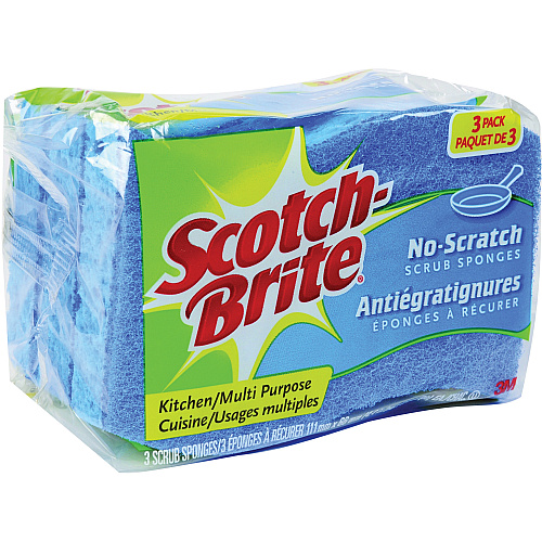 Scotch-Brite No Scratch Scrub Sponges 2.8" Height x 4.5" Width x 4.5" Length x 590 mil Thickness - 3/Pack - 8 / Carton - Blue (MP3CT)