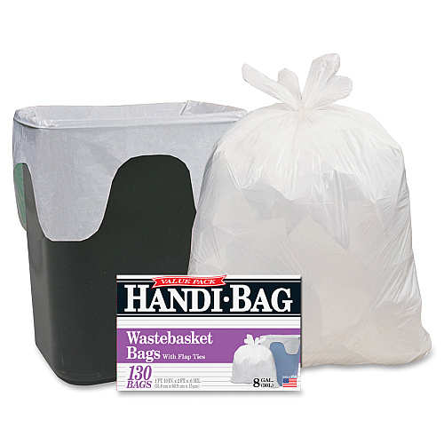 Berry Handi-Bag Wastebasket Bags Small Size - 8 gal Capacity - 24" Length x 21.50" Width x 0.60 mil (15 Micron) Thickness - White - Hexene Resin - Home, Office - 130/Box - 6 / Carton (HAB6FW130CT)