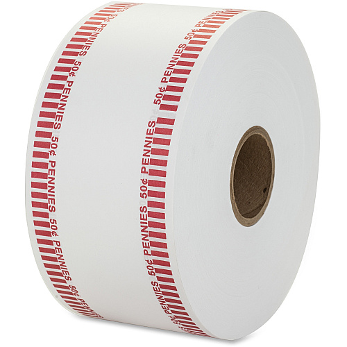 PAP-R Color-coded Coin Machine Wrappers 1000 ft Length - 1900 Wrap(s) - Total $0.50 in 50 Coins of 1¢ Denomination - 15 lb Basis Weight - Kraft - Red, White - 1900 / Roll (50001)