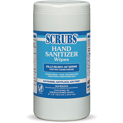 SCRUBS Hand Sanitizer Wipes Blue, WhiteTub - 85/Tub - 6 / Carton (90985CT)