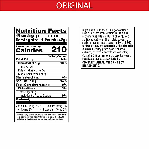 Cheez-It&reg Original Crackers Low Fat - Cheese - 1 Serving Pouch - 1.50 oz Bag - 45 / Carton (10201)