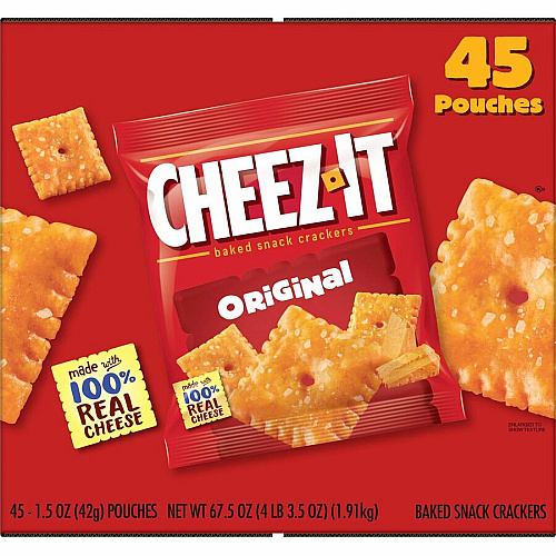 Cheez-It&reg Original Crackers Low Fat - Cheese - 1 Serving Pouch - 1.50 oz Bag - 45 / Carton (10201)
