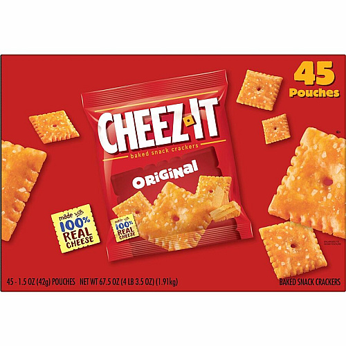 Cheez-It&reg Original Crackers Low Fat - Cheese - 1 Serving Pouch - 1.50 oz Bag - 45 / Carton (10201)