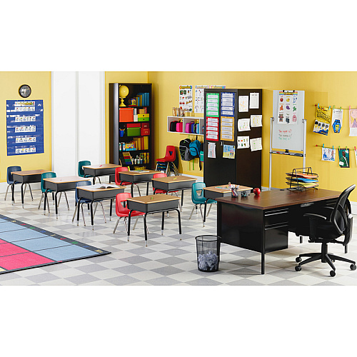 Lorell Adjustable-Height Student Desks with Book Box Medium Oak Rectangle Top - Height Adjustable - 22" to 30" Adjustment - 18" Table Top Width x 24" Table Top Depth - 30" Height - Assembly Required - Black - Plastic - 2 / Carton (LLR99893)