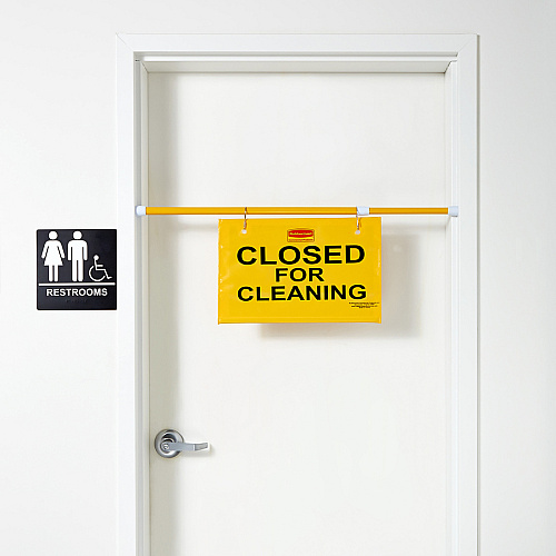 Rubbermaid Commercial Closed For Cleaning Safety Sign Print/Message "Closed for Cleaning" - 50" Width x 13" Height x 1" Depth - Rectangular Shape - Hanging - Durable, Grommet - Yellow - 6 / Carton (9S1500YWCT)
