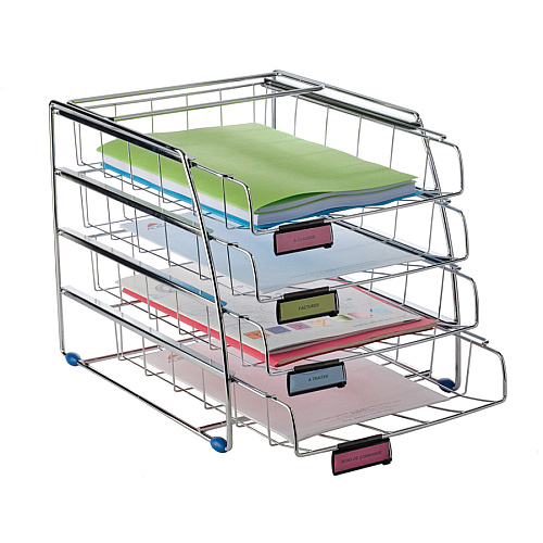 Alba 4 Drawer Letter Tray 4 Compartment(s) - Compartment Size : 2.56" x 11.61" x 14.96" - 15.16" Height12.20" Depth x 12.40" Length - Desktop - Anti-static, Anti-slip - Chrome - Metal - 1 Each (COR4F)