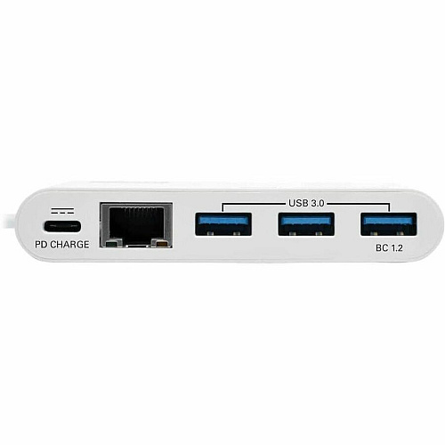 Eaton Tripp Lite Series 3-Port USB-C Hub - USB 3.x (5Gpbs) Hub Ports, Gigabit Ethernet, 60W PD Charging, White USB 3.1 Type C - External - 4 USB Port(s) - 1 Network (RJ-45) Port(s) - 3 USB 3.0 Port(s) - PC, ChromeOS, Mac (U4600033AGC)