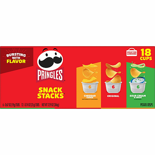 Pringles&reg Variety Pack Original, Sour Cream, Cheddar Cheese - 1 - Tub - 18 / Box (14977)