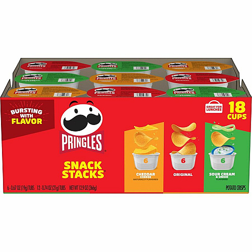 Pringles&reg Variety Pack Original, Sour Cream, Cheddar Cheese - 1 - Tub - 18 / Box (14977)