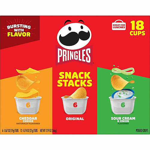Pringles&reg Variety Pack Original, Sour Cream, Cheddar Cheese - 1 - Tub - 18 / Box (14977)