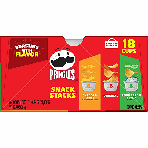 Pringles&reg Variety Pack Original, Sour Cream, Cheddar Cheese - 1 - Tub - 18 / Box (14977)