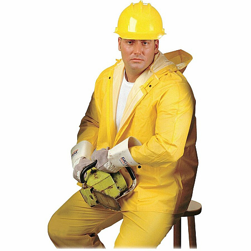 River City Three-piece Rainsuit Recommended for: Agriculture, Construction, Transportation, Sanitation, Carpentry, Landscaping - Medium - Water Protection - Snap Closure - Polyester, Polyvinyl Chloride (PVC) - Yellow - 1 Each (2003M)