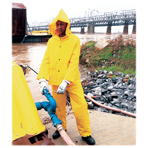 River City Three-piece Rainsuit Recommended for: Agriculture, Construction, Transportation, Sanitation, Carpentry, Landscaping - Extra Large - Water Protection - Snap Closure - Polyester, Polyvinyl Chloride (PVC) - Yellow - 1 Each (2003XL)