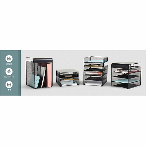 Safco Onyx Horizontal Hanging Desktop Storage 5 Compartment(s) - 10" Height x 14.33" Width x 12.33" Depth - Black - Steel - 1 Each (3240BL)
