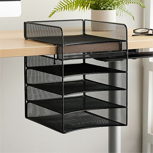 Safco Onyx Horizontal Hanging Desktop Storage 5 Compartment(s) - 10" Height x 14.33" Width x 12.33" Depth - Black - Steel - 1 Each (3240BL)