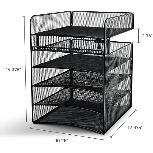 Safco Onyx Horizontal Hanging Desktop Storage 5 Compartment(s) - 10" Height x 14.33" Width x 12.33" Depth - Black - Steel - 1 Each (3240BL)