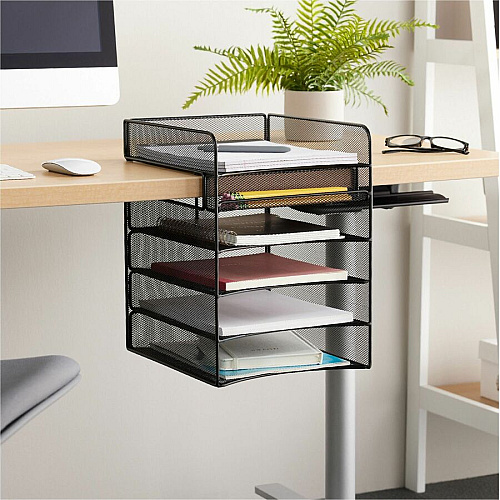 Safco Onyx Horizontal Hanging Desktop Storage 5 Compartment(s) - 10" Height x 14.33" Width x 12.33" Depth - Black - Steel - 1 Each (3240BL)