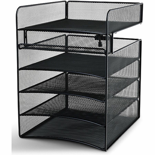 Safco Onyx Horizontal Hanging Desktop Storage 5 Compartment(s) - 10" Height x 14.33" Width x 12.33" Depth - Black - Steel - 1 Each (3240BL)