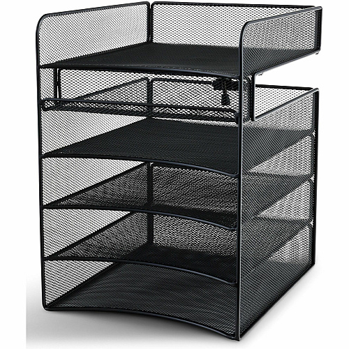 Safco Onyx Horizontal Hanging Desktop Storage 5 Compartment(s) - 10" Height x 14.33" Width x 12.33" Depth - Black - Steel - 1 Each (3240BL)
