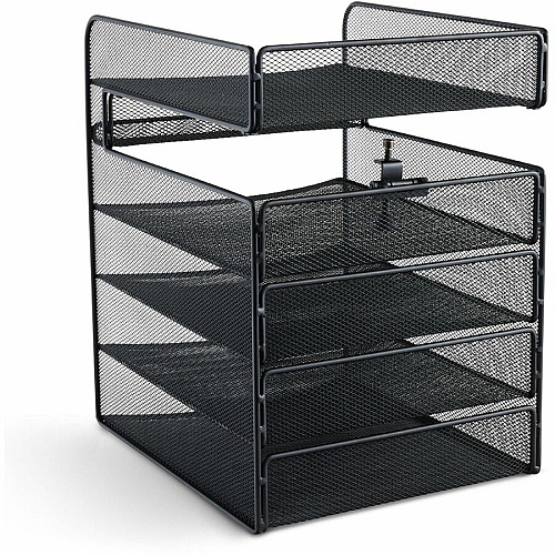 Safco Onyx Horizontal Hanging Desktop Storage 5 Compartment(s) - 10" Height x 14.33" Width x 12.33" Depth - Black - Steel - 1 Each (3240BL)