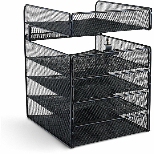 Safco Onyx Horizontal Hanging Desktop Storage 5 Compartment(s) - 10" Height x 14.33" Width x 12.33" Depth - Black - Steel - 1 Each (3240BL)