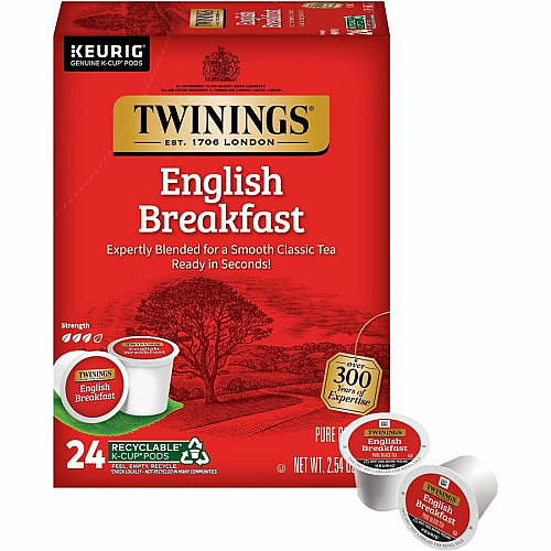 Twinings of London English Breakfast Black Tea K-Cup Black Tea - 24 / Box (08755)