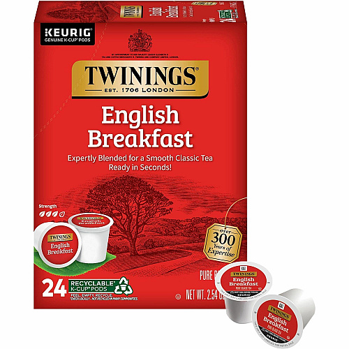 Twinings of London English Breakfast Black Tea K-Cup Black Tea - 24 / Box (08755)