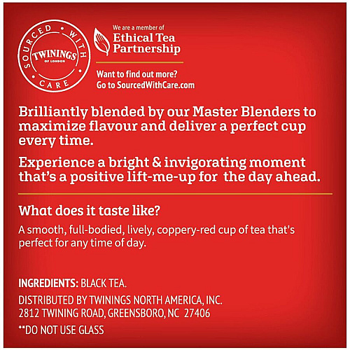 Twinings of London English Breakfast Black Tea K-Cup Black Tea - 24 / Box (08755)