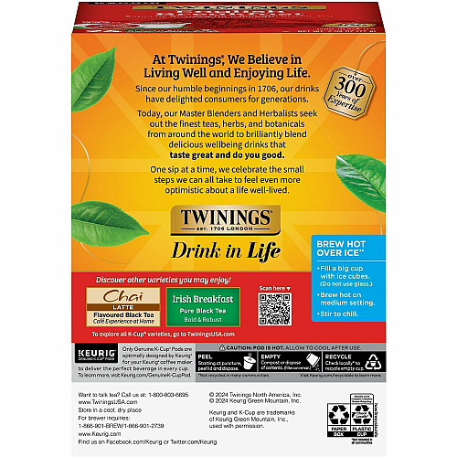Twinings of London English Breakfast Black Tea K-Cup Black Tea - 24 / Box (08755)