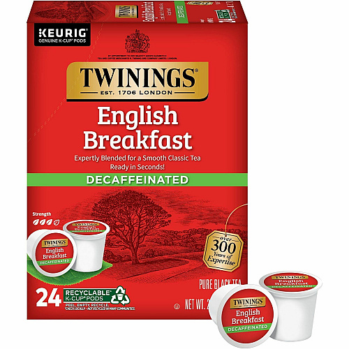 Twinings of London Decaf English Breakfast Black Tea K-Cup Black Tea - 24 / Box (08757)
