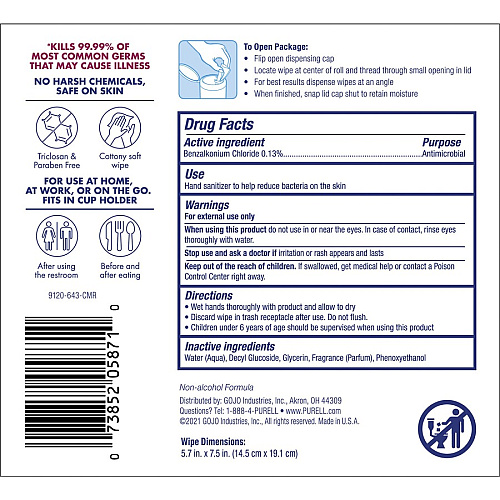 PURELL&reg; Clean Scent Hand Sanitizing Wipes Clean - Textured - White - 40/Tub - 6 / Carton (912006CMRCT)