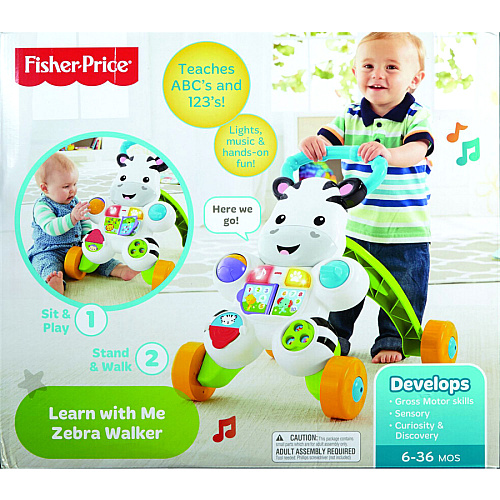 Fisher-Price Learn with Me Zebra Walker Two Ways to Play - Teaches ABC's - 123's and More (DKH80)