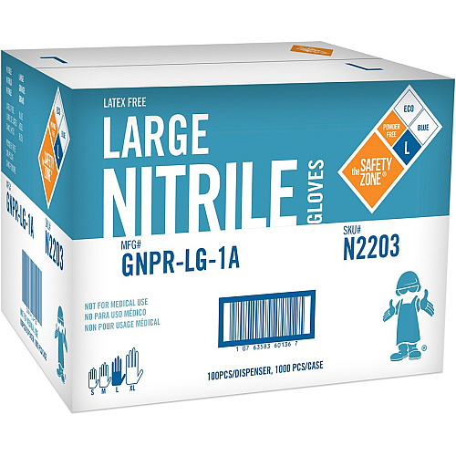 Safety Zone Powder Free Blue Nitrile Gloves Large Size - Blue - Powder-free, Comfortable, Allergen-free, Silicone-free, Latex-free, Textured - For Cleaning, Dishwashing, Food, Janitorial Use, Painting, Pet Care - 9.65" Glove Length (GNPRLG1A)
