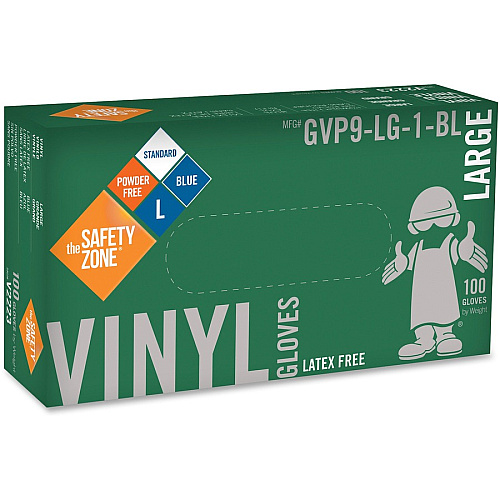 Safety Zone General-purpose Vinyl Gloves Large Size - For Right/Left Hand - Blue - Latex-free, Comfortable, Silicone-free, Allergen-free, DINP-free, DEHP-free, Durable - For Food, Janitorial Use, Cosmetics, Painting, Cleaning, General Purpose, (GVP9LG1BL)